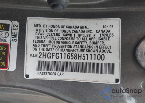 2008 Honda Civic Lx from USA, damaged, VIN 2HGFG11658H511100